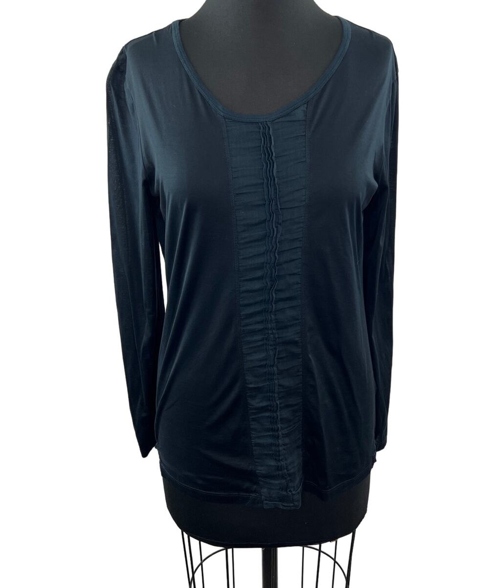 Jacques Schiesser Black 100% Cotton Pintuck Long Sleeve Blouse Top Casual Work S